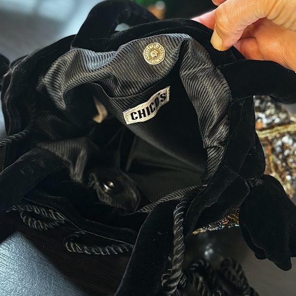 Chico’s Beaded Sequin Flapper 20s Great Gatsby Velvet Bucket Bag Purse Gold New - Picture 11 of 11